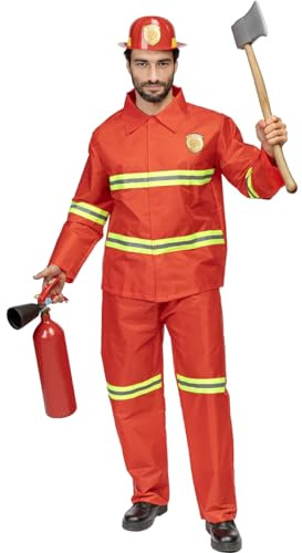 Funidelia | Disfraz de bombero para hombre y mujer Fuego, Profesiones, disfraz de despedida de soltero - Disfraz para adultos y accesorios para Fiestas, Carnaval y Halloween - Talla XL - Rojo