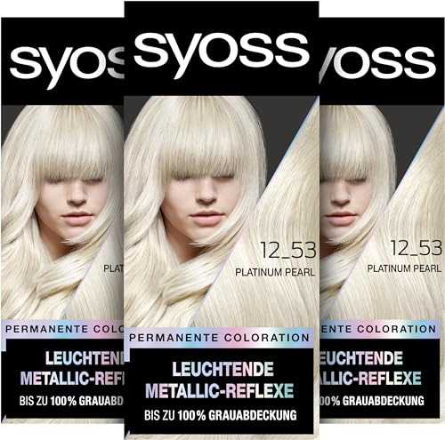 Syoss Color Coloration Metallic Collection 12–53 Platinum Pearl (3x115ml), permanente Coloration für leuchtende Metallic-Reflexe, für bis zu 100% Grauhaarabdeckung und bis zu 10 Wochen Farbintensität