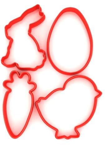 Just Cutters Easter Cookie Cutters Bunny Egg Chick Carrot | Set of 4 Plastic Cutters for Baking, Fondant, Clay, Pastry, Icing, Jewellery (8CM)