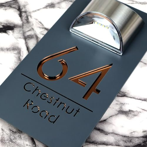 K Smart Sign Bellissima LED F31 Solar Light House Signs Door Number Plaques For Wall - Matt Grey & Copper Mirror