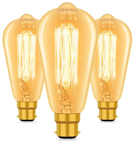 Caldarax 3 Pack Vintage Edison Bulbs, ST64 & B22 Retro Filament, Amber Warm White 2700K, 400LM, Industrial Style Antique Decorative Bulbs