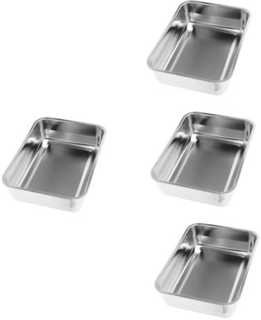 MAGICLULU 4pcs Stainless Steel Roasting Pan Rectangular Meat Tray Barbecue Pan for Seafood Pasta
