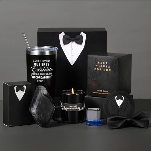 CREASHINE Regalos Hombres Originales con Taza Termica (Frío y Calor) Velas Perfumadas para regalar de Cumpleaños/Aniversario con Caja de Regalo para Padre,Marido,Novio,Pareja,Hermano,Tío,Amigo,Colega