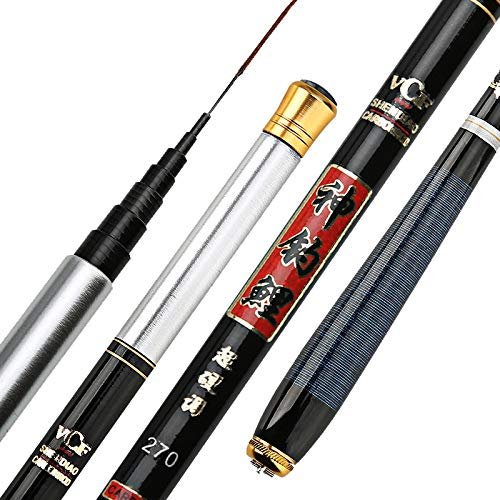 AYKANING Fishing Stipprute,Teleskop Angelrute Tragbare Teleskopstange Ultra-Light Super Hard Carbon Fiber Hand Pol Carp Angelrute Angeln Pole Angelgerät(5.4m)