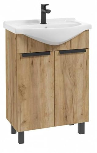 .Deftrans Handfat med Underskåp - 60 x 85 x 43.5 cm - Badrumsskåp med Underskåp - Gäst-WC - 60 cm - Trä