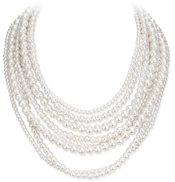 Ever Faith Damen Schmuckset Kristall Simulierte Perle Vintage Hochzeit 3 Schichten Lange Halskette Ohrringe Set