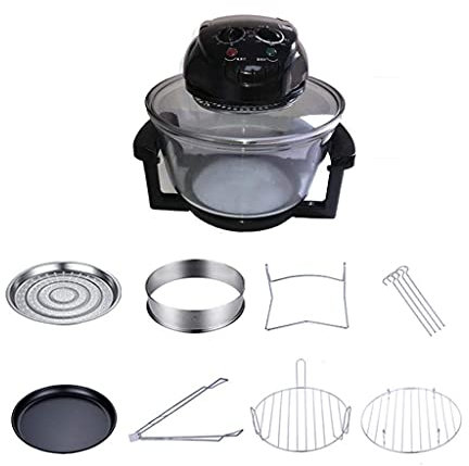 Forno a convezione turbo, forno friggitrice ad aria senza olio, forno tostapane da banco, friggitrice ad aria elettrica senza olio, forno a onde, forno alogeno, 7 Qt nero, vetro utile Safehappy