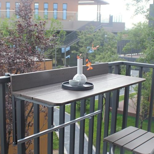 WEIDPHL Balkon-Stehtisch, Terrassen-Beistelltisch, Klappbarer Hängetisch für den Außenbereich, 5-Fach höhenverstellbarer Hängetisch für Balkone mit verschiedenen Geländer,Large