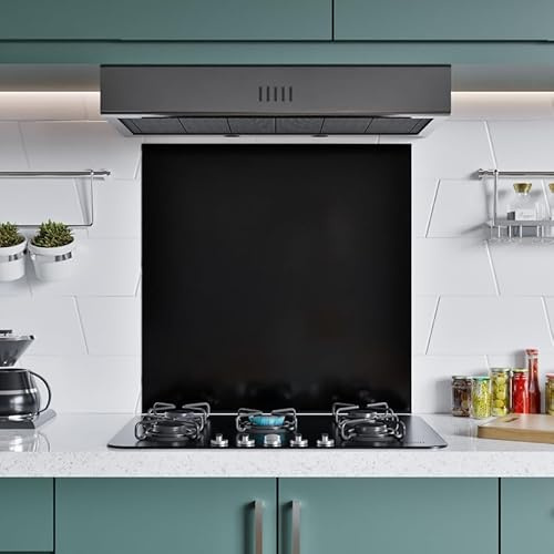 BELOFAY 1mm Thick Stainless Steel Splashback for Kitchen, Black Brushed Finish, Hob Splashback For Cookers Adhesive/Glue included 600x700mm