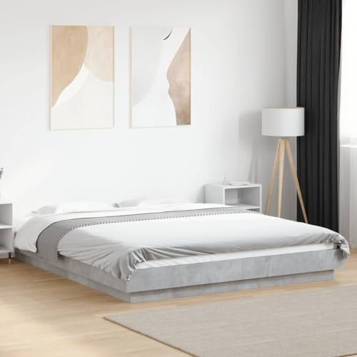 NQJIBUE Beds & Accessories Bettrahmen mit LED-Lichtern, Beton-Grau, 150 x 200 cm, King-Size Holz-Betten und Bettrahmen