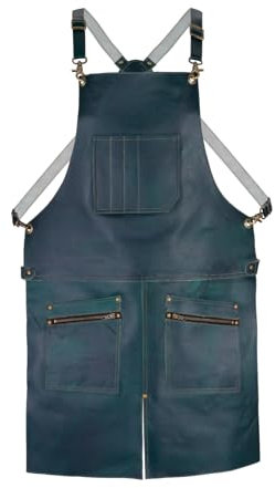 Tanner london Premium Leather Apron, 2 Zip Pockets & Tool Holder, Split Leg Design, Unisex, Brown/Black/Green (Green)