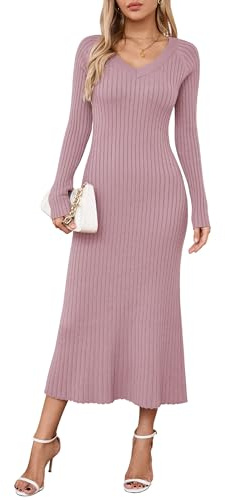 Arach&Cloz Winter Jumper Dress Bodycon Fishtail V Neck Maxi Sweater Dresses