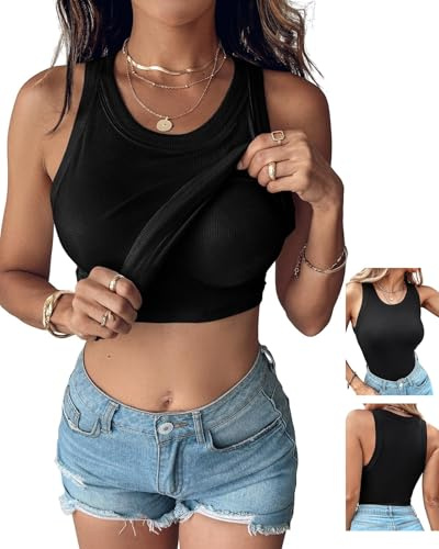 CHICME Women's Built-in Bra Sleeveless Tank Tops-Black-Small