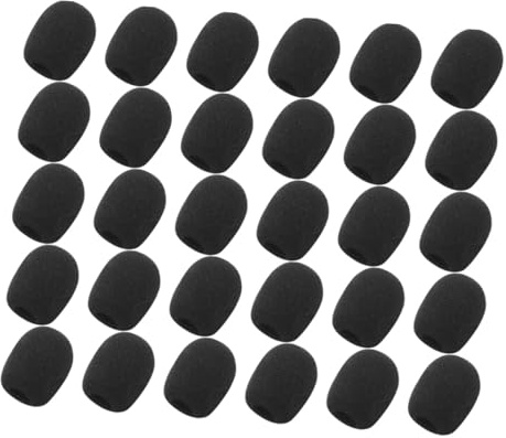 OFFSCH 30pcs Black Sponge Microphone Windscreens for Handheld and Lapel Mics, Flexible Noise Reduction Windshield Covers for Karaoke Sessions and Studios