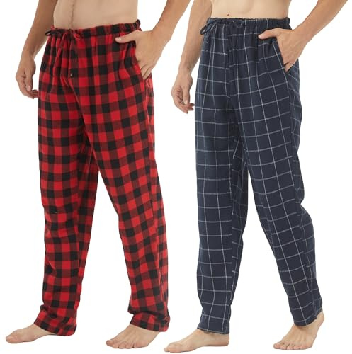 BEGIANT Pack de 2 ou 3 Pantalons Pyjama Homme Hiver Flanelle Coton Doux et Chaud à Carreaux Boutonnière Poches Confortable Lounge