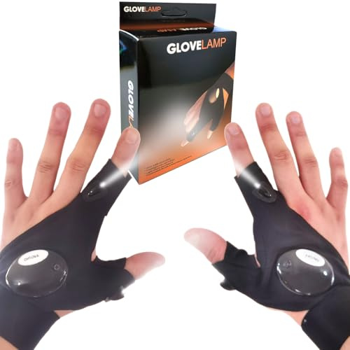 TUKYWAN 1 paire de gants avec lampe torche LED, cadeaux pour homme, papa, lui, fête des pères, cadeau pour lui, mari, cadeau de Noël, d'anniversaire, gadgets sympas, outils pour réparation, pêche,