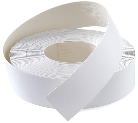 FAKILO PVC Edge Banding 50mm x 16m Veneer Edge Banding White with Hot Melt Adhesive Pre - glued Iron on Edging Tape Trim for Cabinet Plywood Repairs and Furniture Restoration
