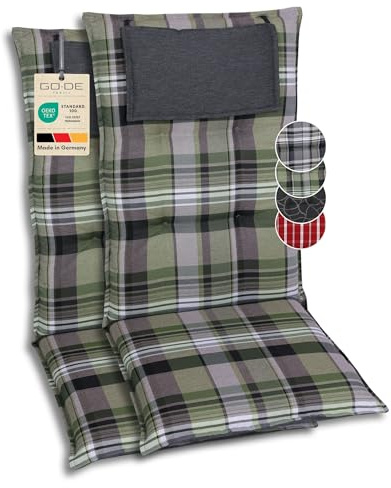 GO-DE Textil Bequeme und attraktive Polsterauflagen für Hochlehner-Gartenstühle (2er-Set, Karo grün, Hochlehner)