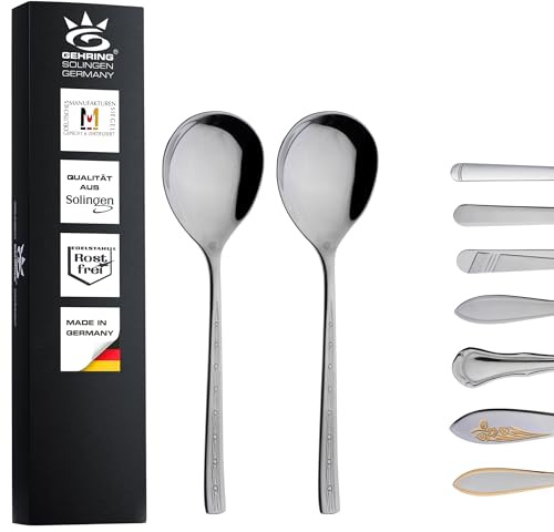 Gehring Solingen Juego de 2 cucharas de bambú para nata, cubiertos de acero inoxidable, juego de cucharas, cucharas pequeñas, aptas para lavavajillas, fabricadas en Alemania