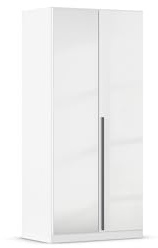 Rauch Möbel ALBA, Kleiderschrank, Farbe Hochglanz Weiß, Breite 91 cm | Schrank, 2-türig, mit Spiegel, Zubehör Premium, für Schlafzimmer, Kinderzimmer, Babyzimmer, Homeoffice, Garderobe, Flur