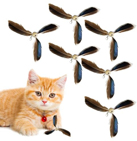 Generisk kattfjäderleksak, påfyllningar – interaktiv kattfjäderpinne set | 6-delad kattfläck-teaser, mångsidig kitty lure, fågelkilleleksaker, Pet Chaser Propeller Home Store