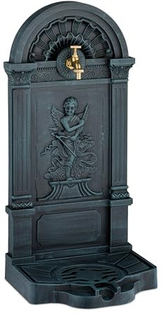 Relaxdays Fontana da Giardino in Stile Antico, 83x39x33 cm, Fontanella da Esterno, Rubinetto Acqua con Vaschetta, Grigio