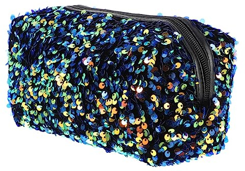 Trousse à Maquillage Pailletée Carrée Grosse Capacité, Bleue | Oxford et Velours, Format Léger et Portable, 1 Pièce, Voyage, Style Mode Style Aléatoire