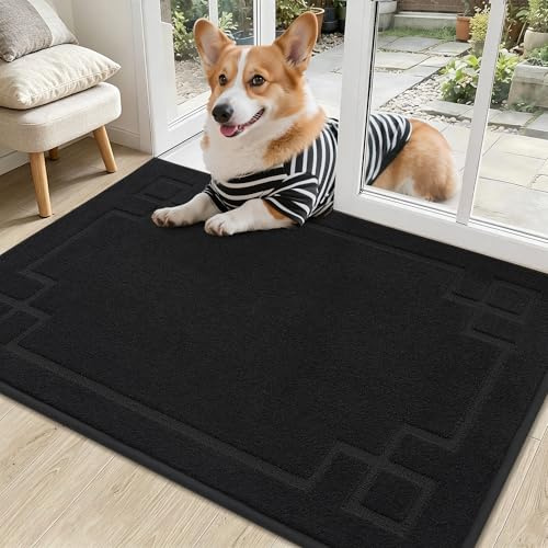 BEQHAUSE Door Matts Indoor, 60 × 90 cm, TPR Non-slip Backing, Black | Door Mat, Polyester, Dirt-Hiding and Washable, Low-Profile, Suitable for Front and Rear Doors, Entrances, Corridors