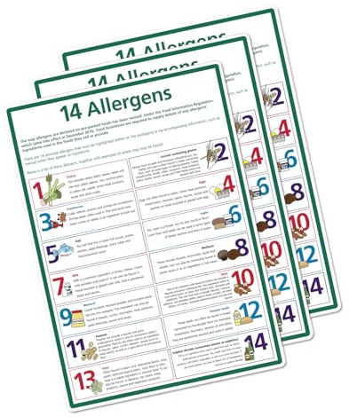 Food Allergy Awareness Sign – A4 Size (297x210mm), Self-Adhesive Vinyl – Waterproof & Oil-Resistant – Displays 14 Major Allergens – Essential Compliance Poster for UK Food Establishments