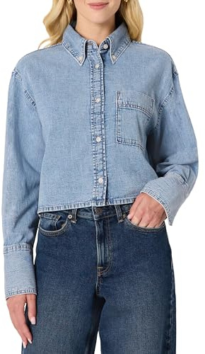 Amazon Essentials Camicia Button Down in Denim,Oversize Donna, Azzurro Chiaro Ghiaccio, XXL