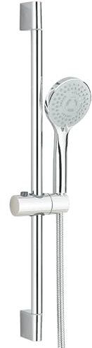 HARNART Barre de douche en acier inoxydable chromé 62 cm avec tuyau et support, kit de barre de douche avec support de pommeau de douche et douchette à main à 3 jets avec douchette à main à 3 jets