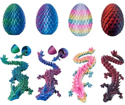 3D Printed Dragon, 4 Pack 3D Dragon Eggs, Fantasy Decor for Desk, Easter Basket Fillers, Creative Storytelling Props