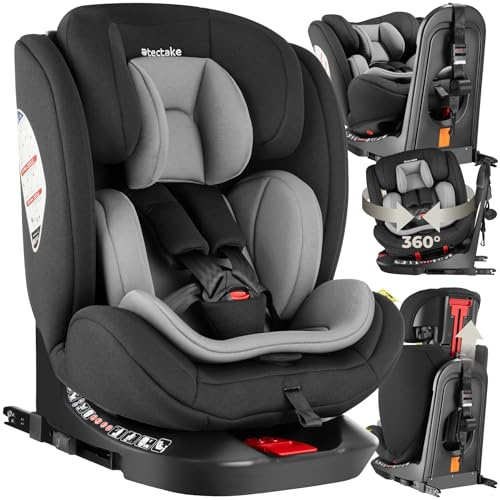 tectake® Siège auto bébé enfant 0-36 kg Siege auto bebe Pivotant 360° avec Fixation Isofix, Harnais 5 points & fixation Top Tether Voiture enfant Sécurité enfant siege auto isofix groupe 2 3 1