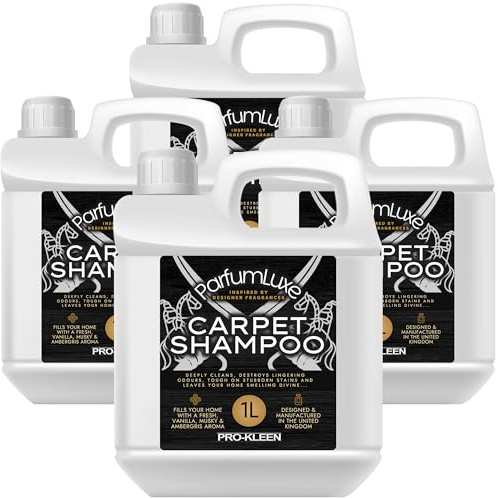 Pro-Kleen Parfum Luxe Carpet Shampoo 4 x 1L - Deeply Cleans, Removes Stains, Deodorises - Inspired by Designer Fragrance - Leaves a Long-Lasting Fresh, Vanilla, Musky & Ambergris Aroma