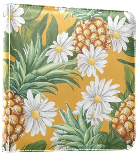 Álbum de fotos de piel sintética con diseño de piña con margaritas blancas y camello con capacidad para fotos de 3 x 5 a 8 x 10 pulgadas, autoadhesivo, 20 hojas