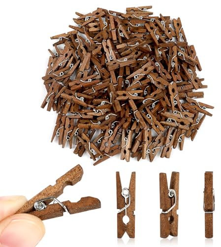 CCINEE 150 PCS Mini Natural Wooden Clothespins,1 Inch Multi-Function Clothespins Photo Paper Peg Pin Craft Clips for Scrapbooking, Arts & Crafts, Hanging Photos (Rustic Brown)