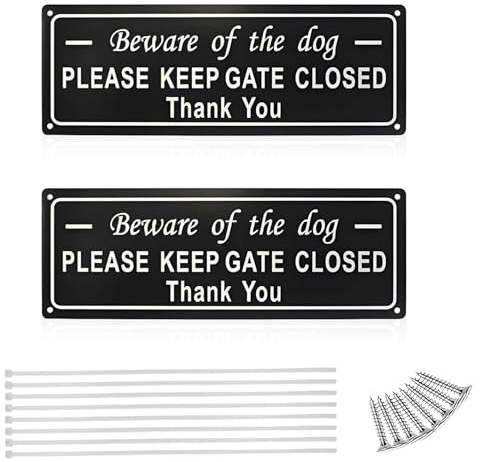2 Pack Beware of The Dog Sign, Please Close The Gate Sign Dog for Yard Wall | Made From Sturdy Aluminum, for Outside for Outdoor Gates, Walls and Fences Easy to Install Includes 8 Cable Tie, 8 Nails
