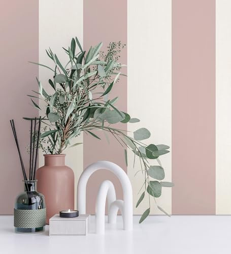 GAULAN 500682916 Papier peint vinyle à larges rayures 9 cm, coloris rose poudré, texture douce pour mur salon cuisine chambre couloir meuble stanza - Échantillon DIN A4