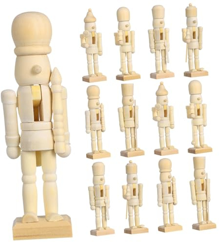 SMASOLO 12 Pièces Casse Noisette à Peindre Figurines Soldat de Noël Naturel Décoration Inachevée pour DIY Créatif et Ornements Intérieurs