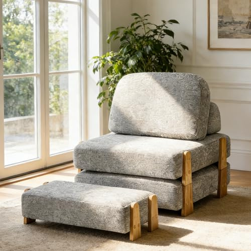 Hellove Schlafsessel 3 in 1 mit bettfunktion, Faltbares Schlafsofa umwandelbarer mit Fußstütze, Schlafcouch mit Kissen Komfortable Bodensofa-Lounge für Schlafzimmer Wohnzimmer, Grau