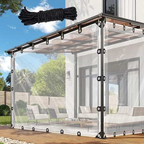 PIPRE Waterproof Clear Tarpaulin, 2.4 m x 4 m Transparent Tarpaulin with 10 M Ropes, Reinforced Eyelets Clear Tarps for Waterproof Frost Resistant UV Protection Garden Outdoor Camping
