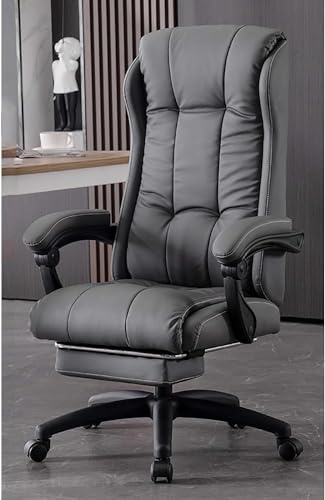 Ergonomischer Bürostuhl, Schreibtischstuhl mit hoher Rückenlehne und Lendenwirbelstütze, Verstellbarer Ledersessel mit Rollen und Armlehnen