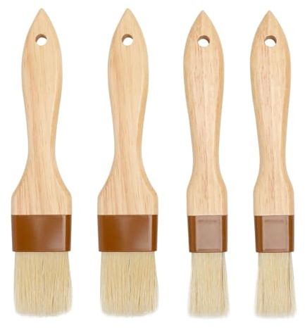 LOLANIUT - Juego de 4 pinceles de repostería de cerdas naturales (20 cm y 20,5 cm de largo) - Pinceles de cocina con mangos de madera para hornear, asar y asar a la parrilla