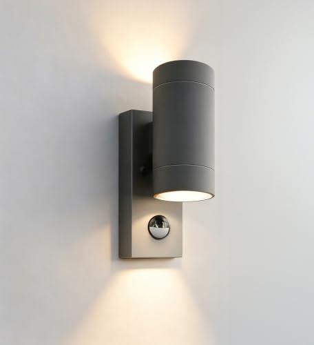 HomeyHoney Aussenlampe mit Bewegungsmelder, Up and Down Außenlampe GU10 | IP65 Wasserdichte Wandleuchte Aussen, Aluminium Wandlampe Aussen für Wand, Haustür, Terrasse, Balkon, Anthrazit, 1 Stück