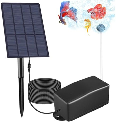 Aeratore per laghetto solare 6V 2W 2 Pietre a bolle d'aria Pompa per laghetto solare impermeabile IP64 con cavo di collegamento da 118 pollici Aeratore per pompa d'aria da esterno per acquario