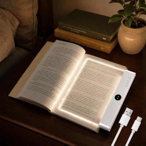 Starvortex Lampe de Lecture Plate Rechargeable à 3 Couleurs avec Minuterie | Lumière Livre Lecture Nuit, Gradation Continue+Protection Yeux. Panneau LED Plat, Recharge USB-C, Idéal étudiants & Lecteurs