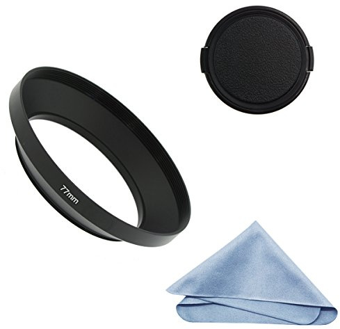 SIOTI Kamera Weitwinkel Gegenlichtblende aus Metall mit Reinigungstuch und Objektivdeckel kompatibel mit Nikon Canon Fuji Pentax Sumsung Leica Standardlinse mit Gewinde