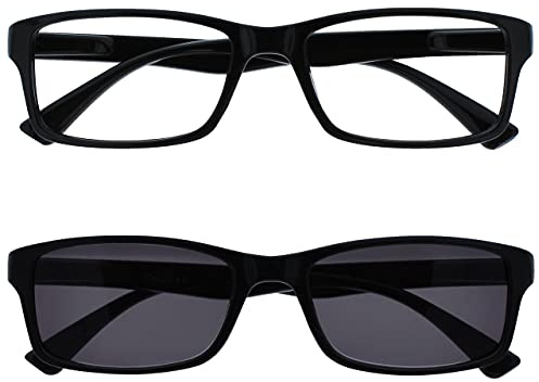 OPULIZE Die Lesebrille Unternehmen Schwarz Leser Mit UV400 Sonne Leser Wert Doppelpack Designer Stil Herren Damen Lesehilfe RS92-1 +1,50