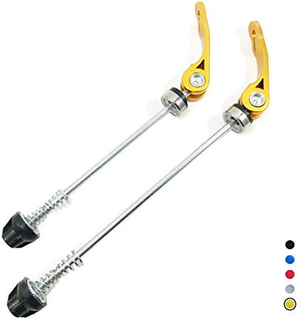 DEER U Road Mountain Bicycle MTB Wheel Hub Front and Rear Skewers Quick Release Clip Bolt Lever Axle QR 145/180 mm, One Pair (Gold)