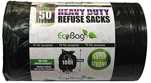 Eco Bag 50 Heavy Duty Refuse Sacks 100 L (Pack of 2)